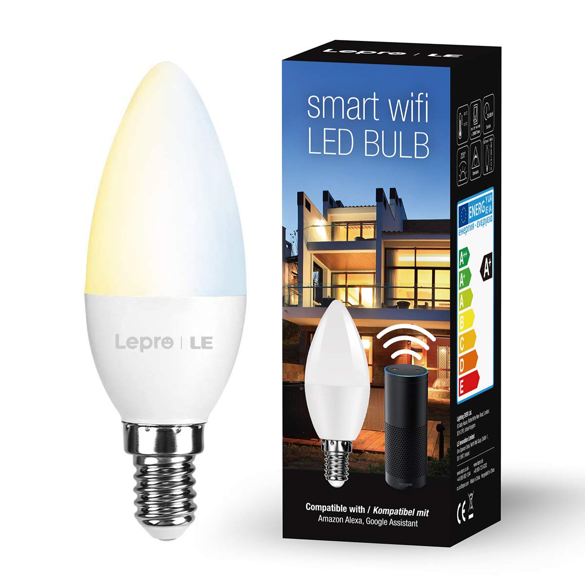 Lepro E14 Smart Bulb, Dimmable Alexa Light Bulb E14, 4.5W 380lm, 2700-6500K Warm to Cool Daylight E14 LED Candle Bulbs, Works with Alexa and Google Home, No Hub Required (2.4GHz WiFi Only)