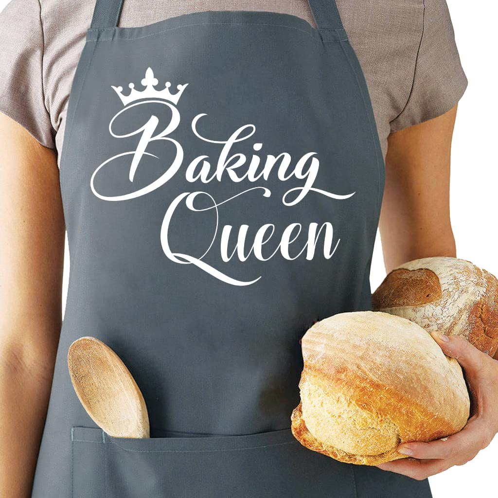 Saukore Funny Baking Aprons for Women, Kitchen Chef Cooking Apron with 2 Pockets, Cute Baking Gift for Bakers, Birthday Gift for Mom Wife Daughter Sister Grandma - Baking Queen