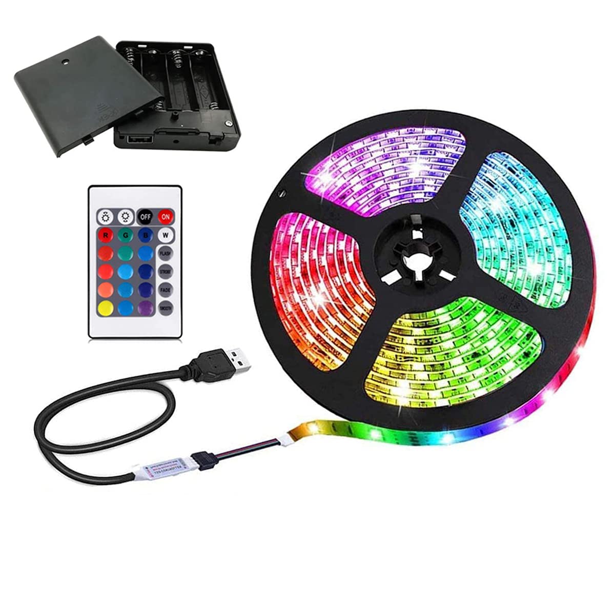 Battery Powered LED Strip Lights with 24Keys Remote Controller,16 Colors for Decoration,DIY (13.12 feet)