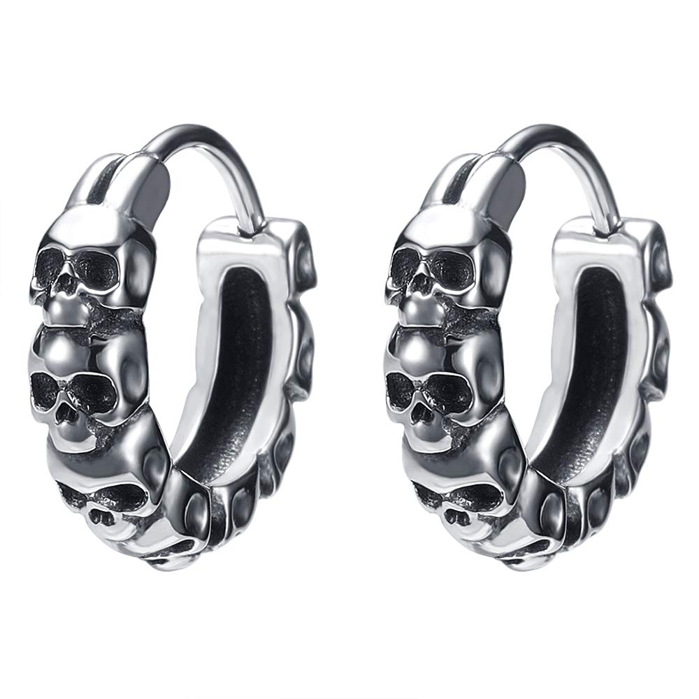 Gothic Skull Hoop Earring Small Stainless Steel Punk Rock huggie Earrings for Men Vintage Jewelry
