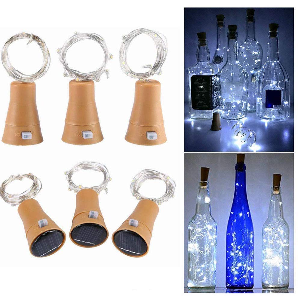 Toifucos Solar Wine Bottle Lights, 6 Pack 20 LED Waterproof Copper Cork Shaped Lights Firefly String Lights for DIY Wedding Party Outdoor, Holiday, Garden, Patio Pathway Decor, White
