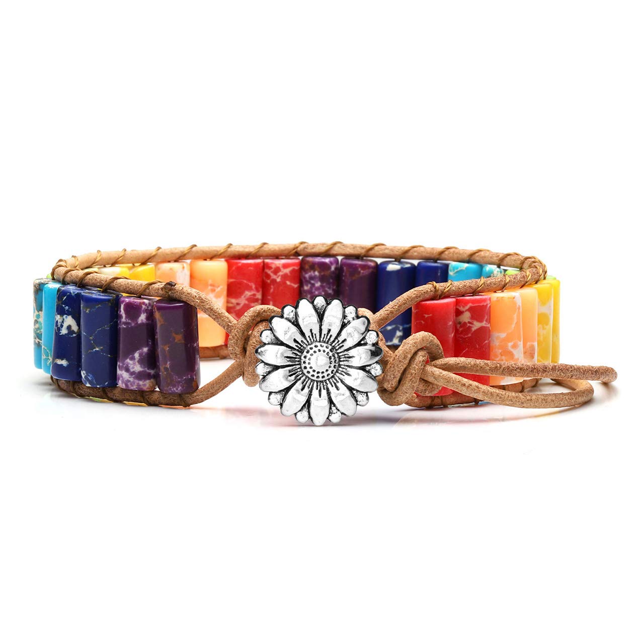 JSDDE Chakra Stone Bracelet, Healing Crystal Imperial Jasper Gemstone Weave Adjustable Boho Bracelets