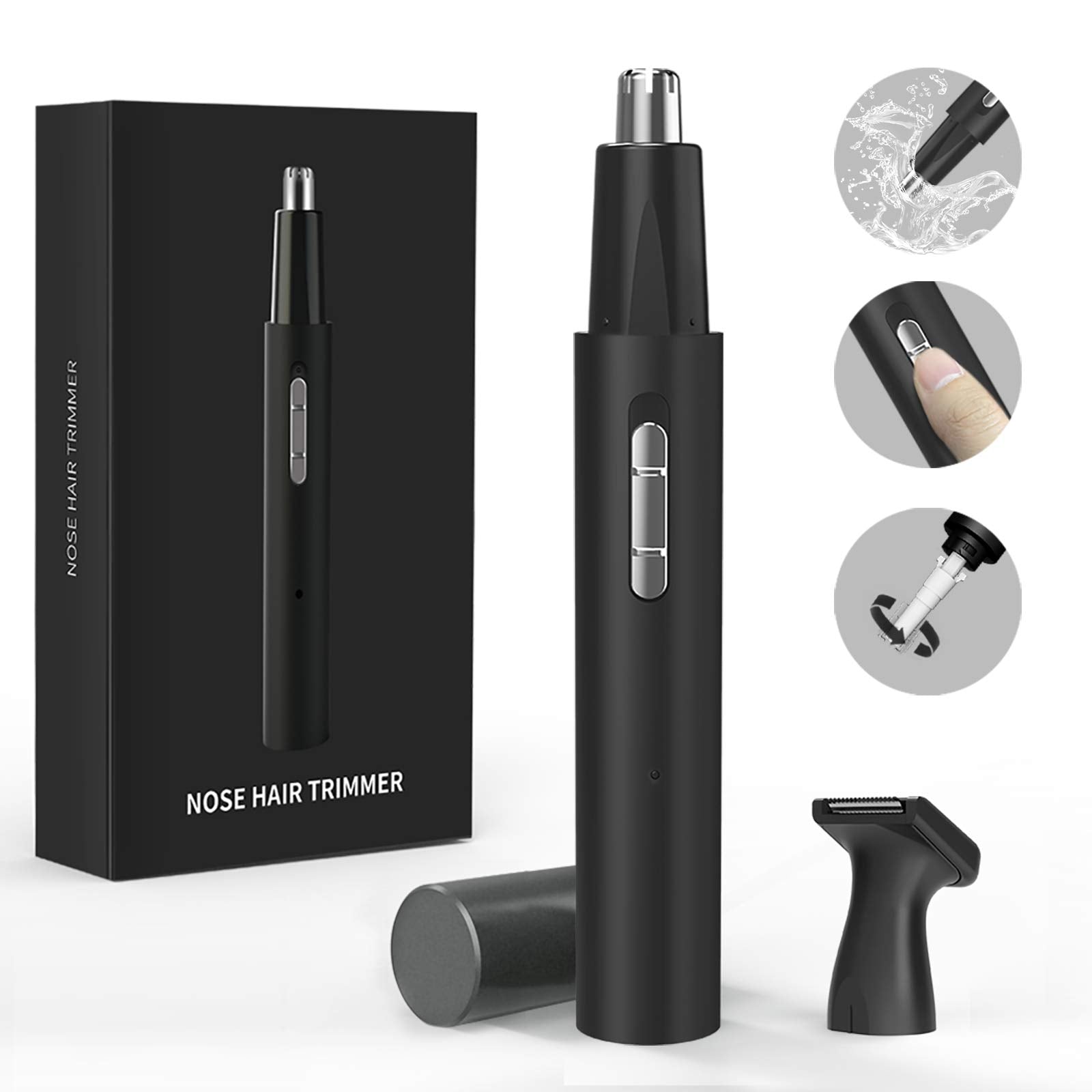 Nose Hair Trimmer for Men and Women, 2-in-1 Professional Painless USB Rechargeable Nasal and Ear Hair Trimmer, IPX7 Waterproof, Wet and Dry, Safe, Comfortable and Easy to Clean (Black)