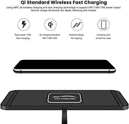 Car Charger Pad, Qi Wireless Charger, Non-Slip Car Charging Wireless Pad, 10W Fast Mobile Phone Charger