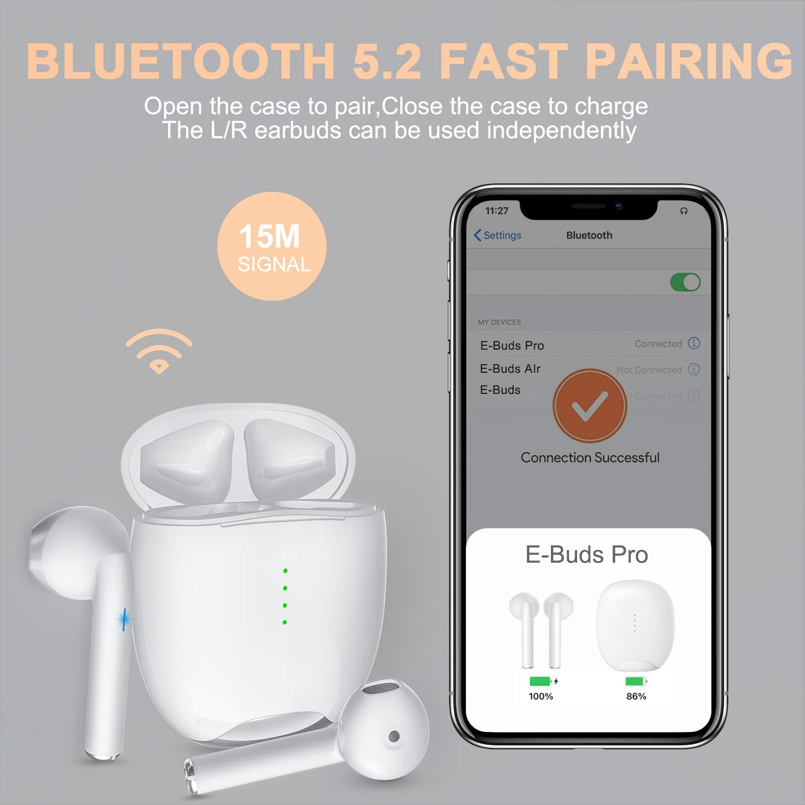 Wireless Earbuds Bluetooth 5.3 Headphones HI-FI Stereo, Wireless Earphones 42H Playtime Fast Charging,In Ear Headphones with CVC 8.0 Noise Reduction Touch Control Ear buds for Samsung iPhone Android