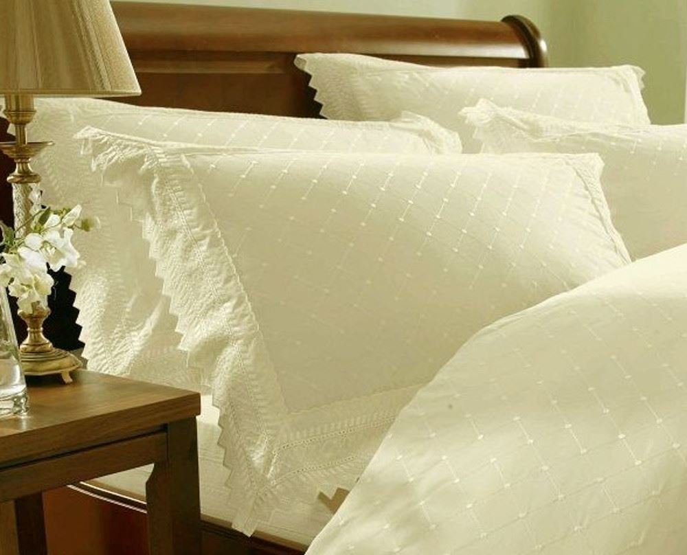 Balmoral Embroidered Housewife Pillowcase Pair Luxury Percale Pillow Cover Bedding, Cream, 75 x 50 x 0.5 cm