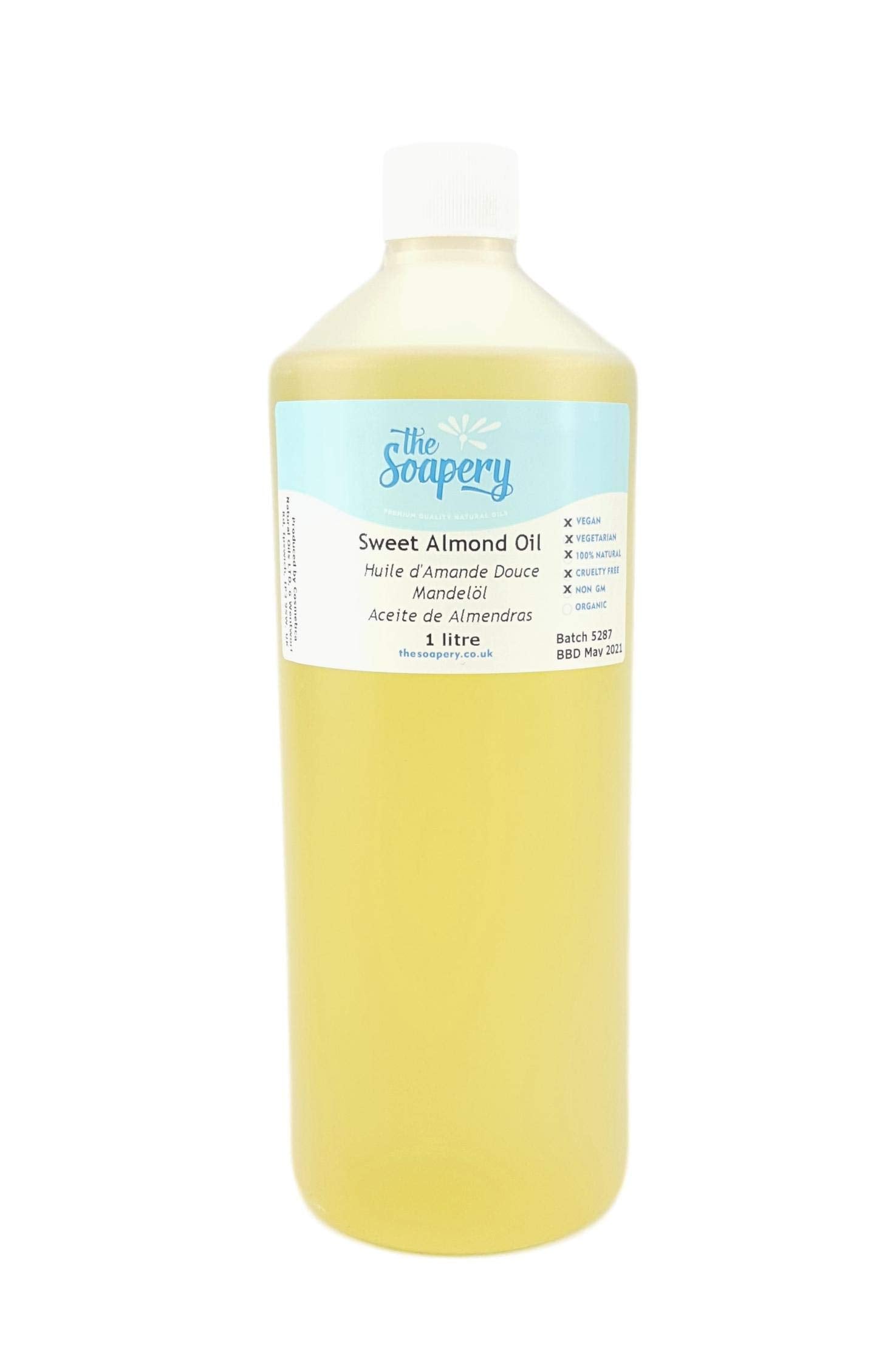 Sweet Almond Oil - 1 Litre Cosmetic Grade for Massage, Aromatherapy, Soaps, Lotions.