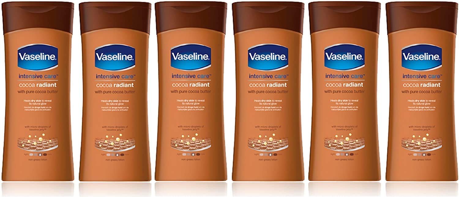 x6 Vaseline Intensive Care Cocoa Radiant with Pure Cocoa Butter Heals Dry Skin to Reveal its Natural Glow 200ml