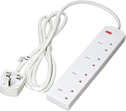 Pifco 4 Way 3Pin Plug 13A 250V Extension Lead with 2 Metre Cable, White