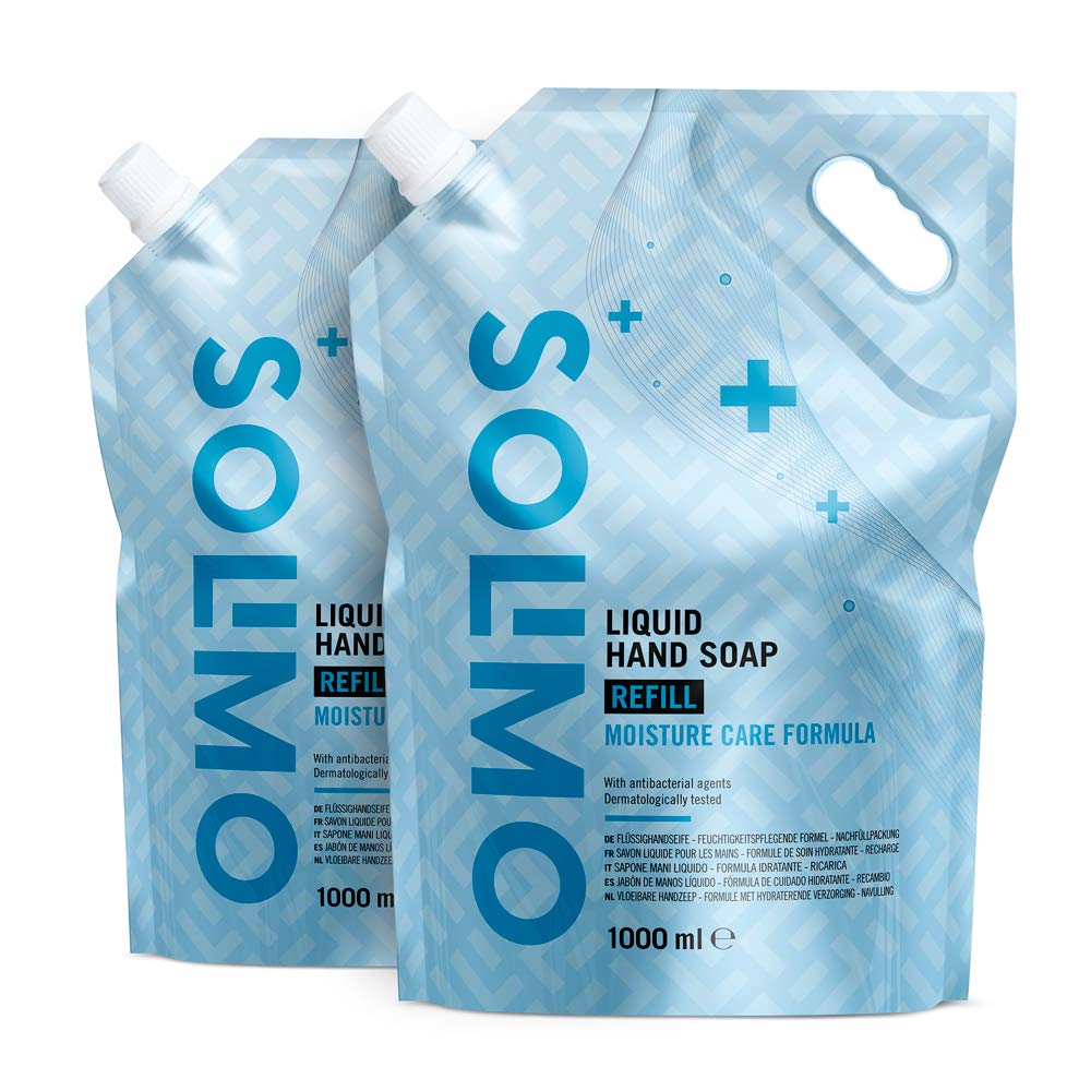 Amazon Brand - Solimo Liquid Hand Soap with antibacterial agents Refill - Pack of 2 (2 bags x 1000 ml)