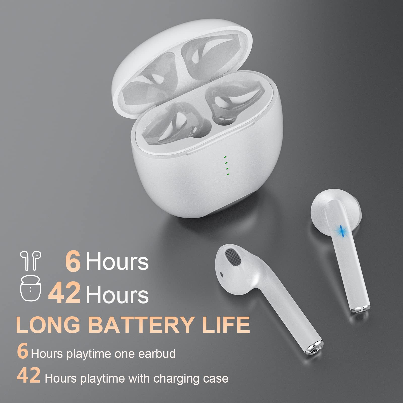Wireless Earbuds Bluetooth 5.3 Headphones HI-FI Stereo, Wireless Earphones 42H Playtime Fast Charging,In Ear Headphones with CVC 8.0 Noise Reduction Touch Control Ear buds for Samsung iPhone Android