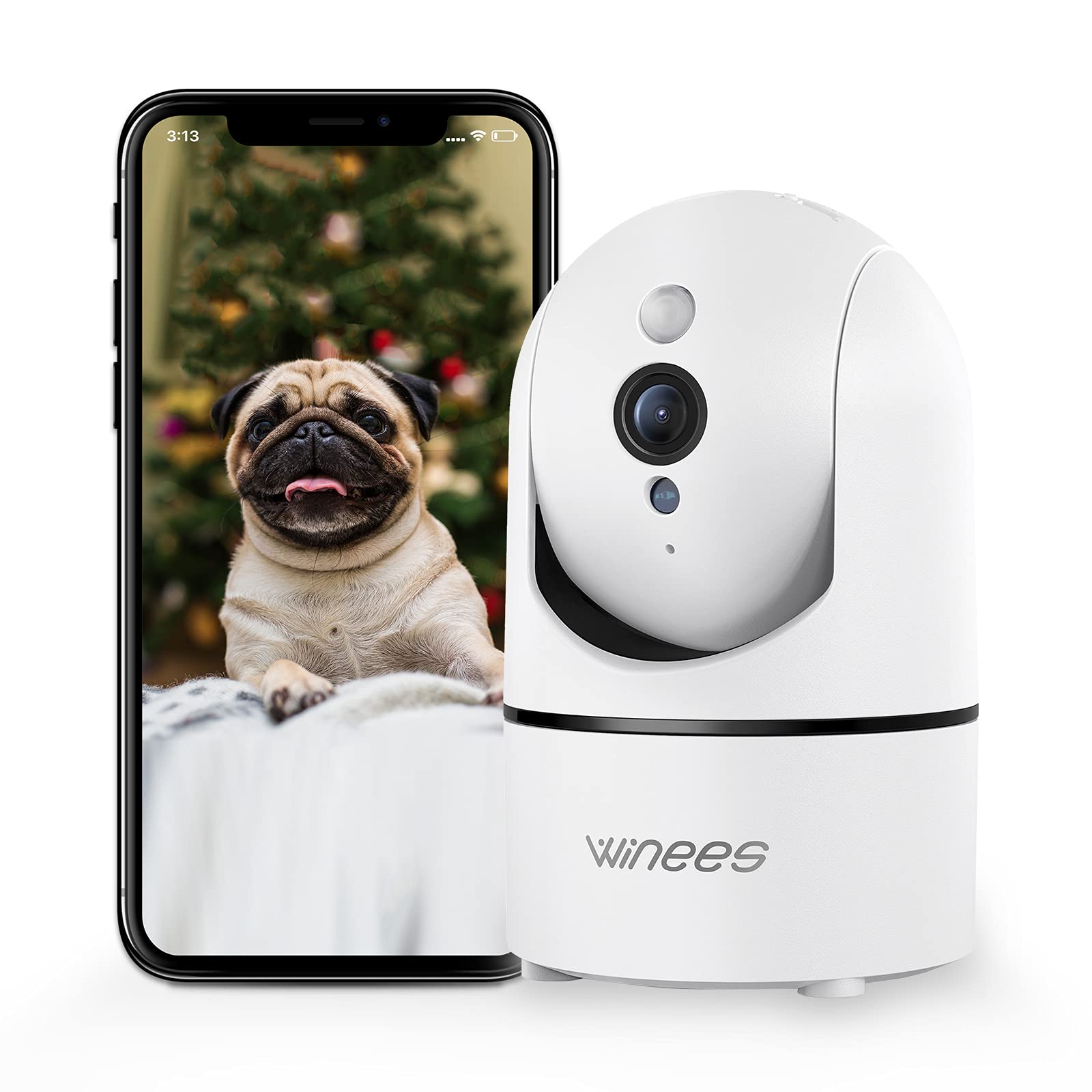 Winees Pet Camera WiFi Security Camera Indoor, Advanced IP Baby Monitor Dog Camera 1080P HD with Night Vision, 2-Way Audio, Motion Detection, 360 Pan Tilt Zoom, Work with APP, Alexa, 2.4 GHz WiFi