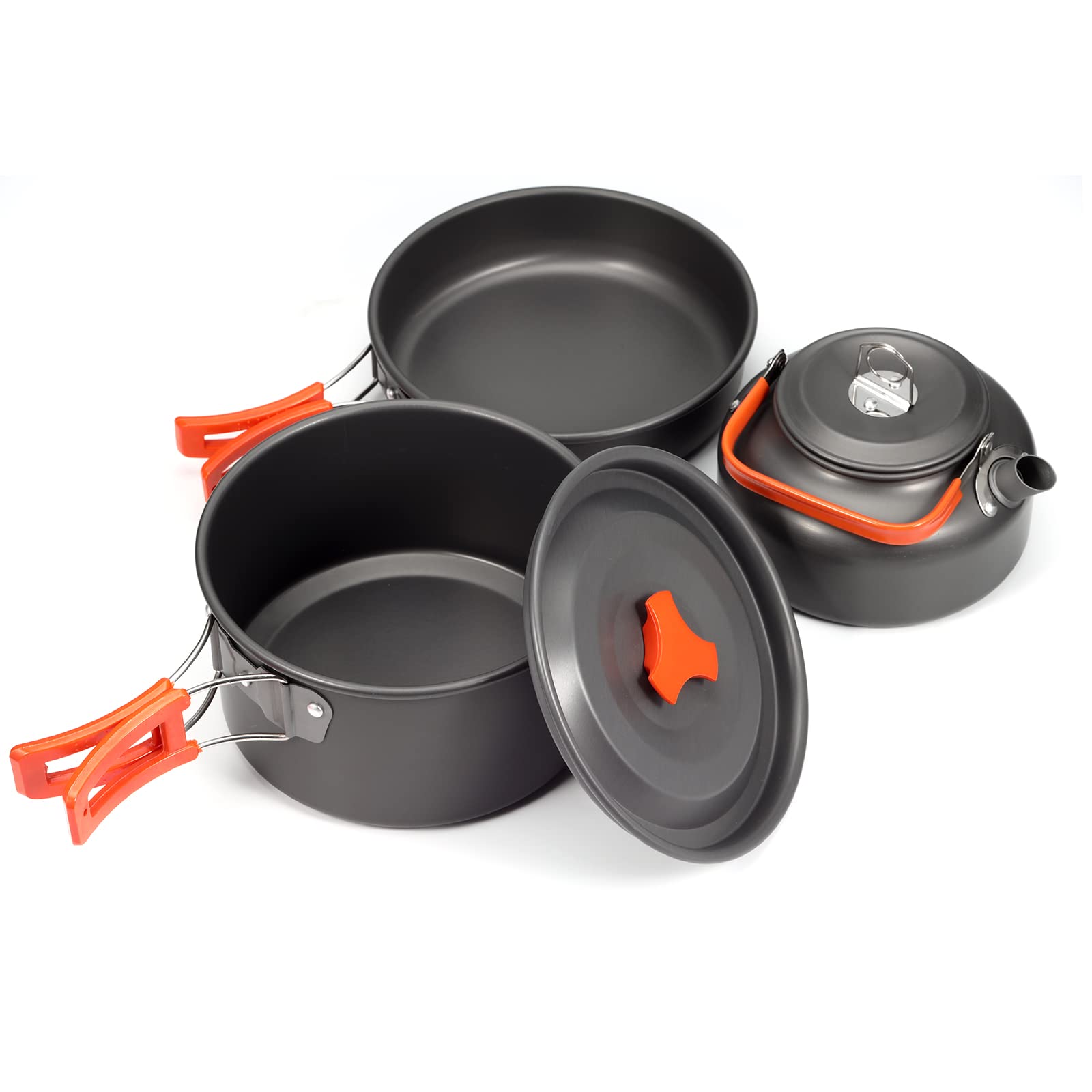 Aitsite Camping Cookware Kit Outdoor Aluminum Lightweight Camping Pot Pan Cooking Set for Camping Hiking (Orange)