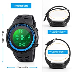 Mens Sports Digital Watch, Welltop Waterproof Sports Watch Outdoor Running Watch with LED Backlight, Timer, Alarm, Sport LED Wrist Watch for Men