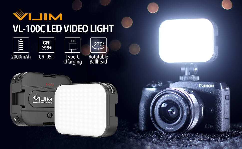 VIJIM VL100C Portable LED light, LED Camera Light Dimmable 3200-6500K with Cold Shoe Mount, for Sony, Nikon, Canon DSLR Camera and Vlogging, Youtube, TikTok Live Streaming and Photography Portrait