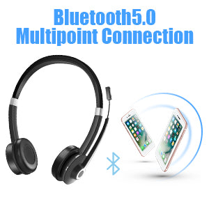 YUWAKAYI Bluetooth Headset with Noise Canceling Microphone, V5.0, Mic Mute, Wireless Handsfree Headphone for Laptop, Cell Phone, Tablet, Call Center, Office, Meeting,Online Class
