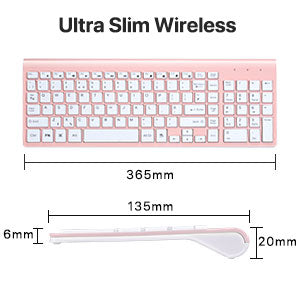 Wireless Keyboard Mouse Combo, cimetech Compact Full Size Wireless Keyboard and Mouse Set 2.4G Ultra-Thin Sleek Design for Windows, Computer, Desktop, PC, Notebook, Laptop（QWERTY UK Layout）PINK