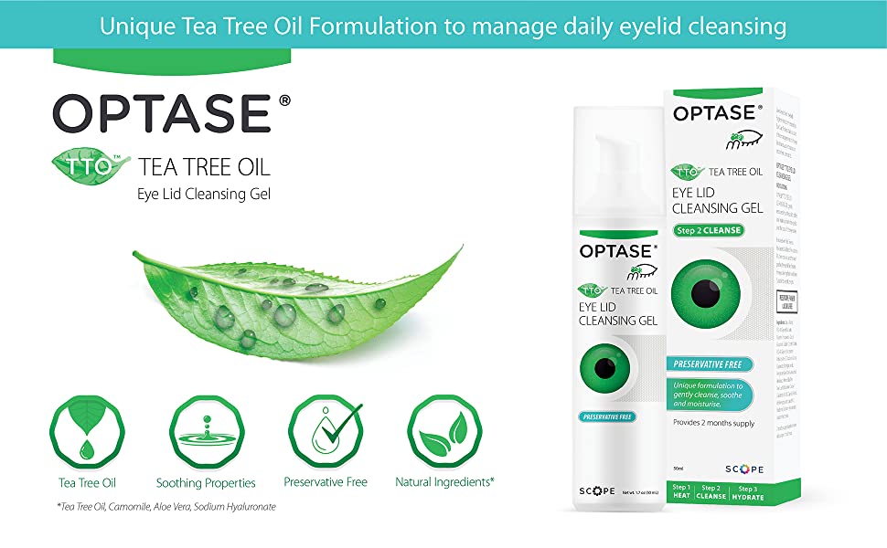 Optase Tea Tree Oil Eye Lid Cleansing Gel - for Daily Eye Lid Hygiene - Contains Pro Vitamin B5 - Preservative Free - 50ml