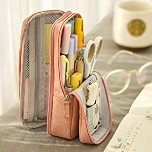 Folding Pencil Case, TOYESS Multifunction Stand Pencil Holder Durable Canvas Stationery Makeup Bag for Boys Girls, Black