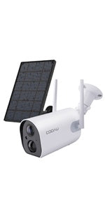 Solar Security Camera Outdoor, COOAU 1080P Wireless CCTV Camera with Rechargeable Battery, WiFi Home Camera , Night Vision,PIR Motion Detection and IP65 (white)