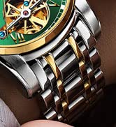 Men's Automatic Watch with Stainless Steel Band Big Face Skeleton Self Winding Analog Watch for Men Luxury Day Date Waterproof Luminous Tourbillon Watch Gifts for His