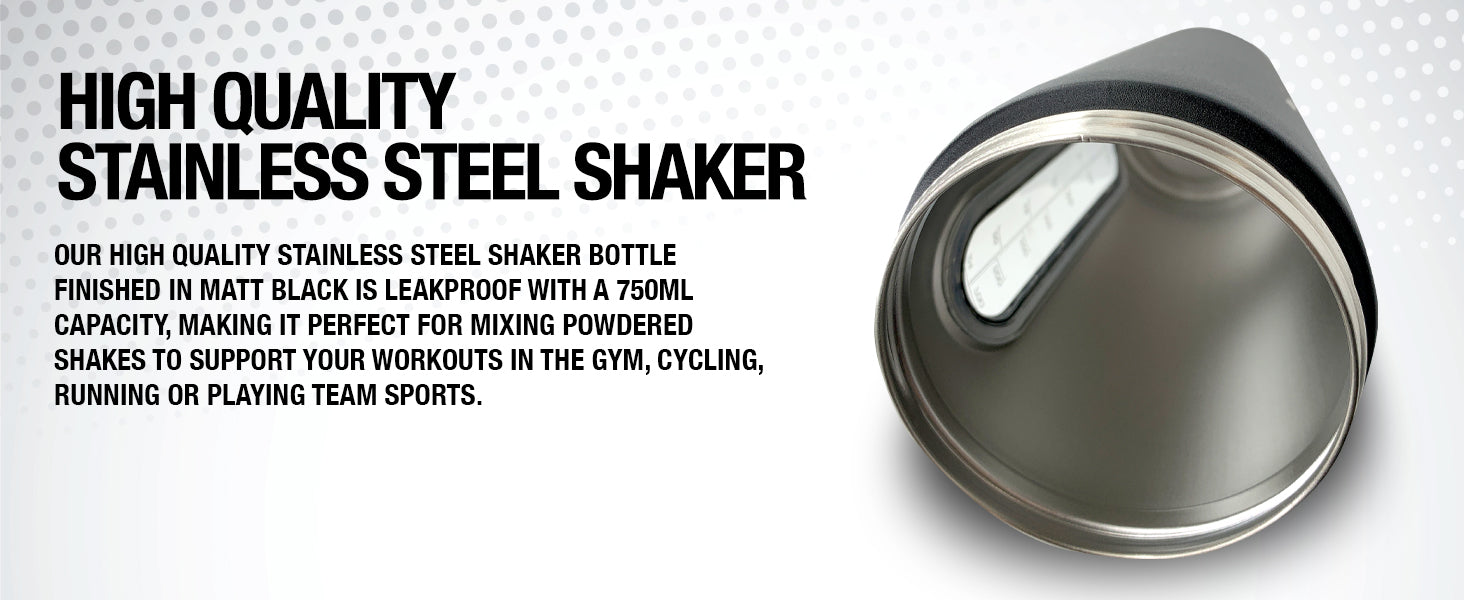 Premium Stainless Steel Matt Black Protein Shaker | Durable Water Bottle, Leak Proof, Dishwasher Safe | VOW Nutrition, 750ml (750 ML, Matt Black)