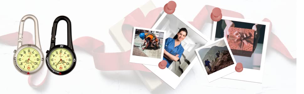 Klox Black Clip On Carabiner Metal Fob Watch Luminous Dial Paramedic Doctor Nurse Unisex Men Women