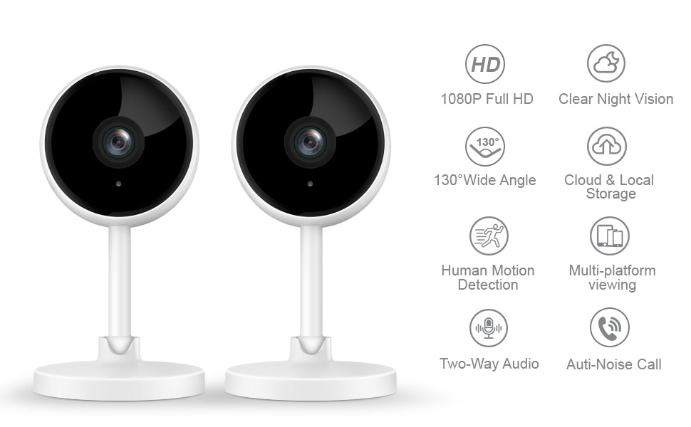 Security Camera 2 Pack, [2022 New] Crzwok 1080P Wifi Camera Indoor Baby Monitor with IR Night Vision, Human Motion Detection, 2 Way Talk, Wireless Dog Camera for baby /Pet/Elderly