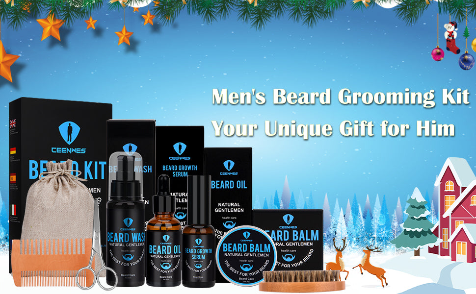 Beard Grooming Kit,Beard Kit with Beard Oil,Beard Growth Serum,Beard Wash, Beard Balm,Beard Brush, Beard Comb, Beard & Mustache Scissors Beard Growth Kit Unique Gifts for Men