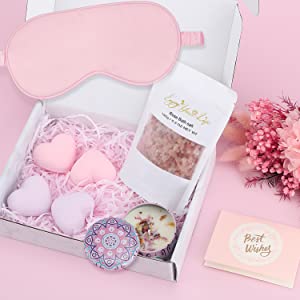 Relaxation Spa Gifts Set for Women Birthday, Sleep & Relax Pamper Hamper Relaxing Self Care Bath Gift Set for Her, Ladies Gift, Mum Gifts with Lavender Bath bomb, Rose Bath salt, Candle and Sleep Mask