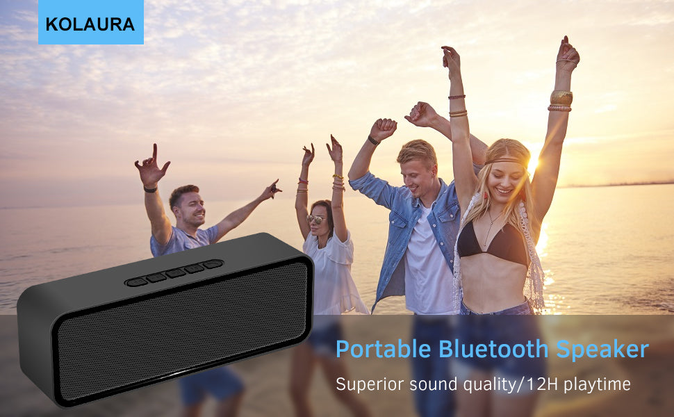 Kolaura Portable Wireless Speaker, Bluetooth 5.0 Speaker with 3D Stereo HiFi Bass, 1500mAh Battery, 12 Hour Playtime (Black)