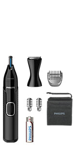 Philips Nose Hair Trimmer, Series 3000 Nose, Ear and Eyebrow Trimmer Showerproof with Protective Guard System, Battery-Operated, No pulling - NT3650/16