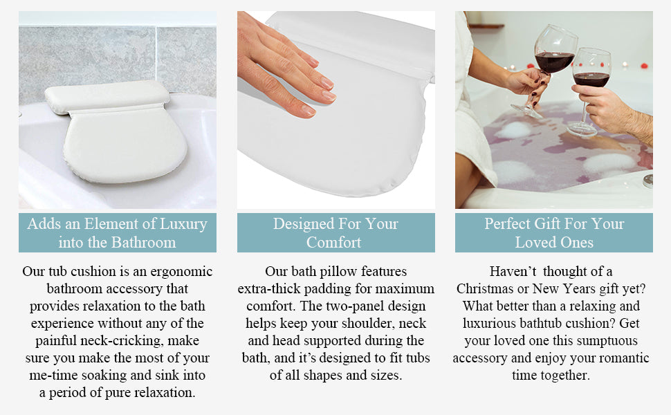 RELUX Premium Waterproof Bath Pillow Cushion with Non-Slip Suction Cups Ergonomic Home Spa Headrest