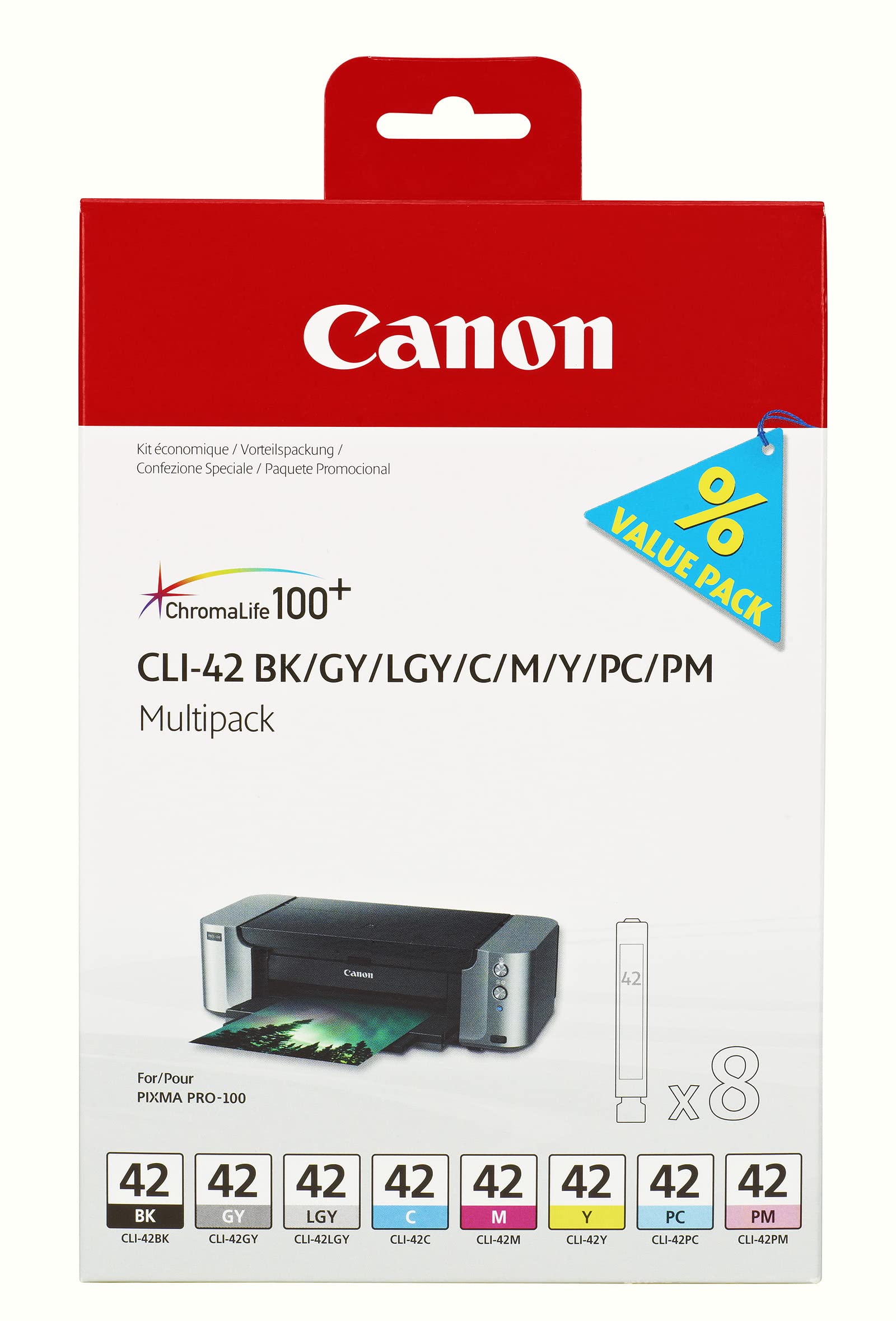 Canon Genuine Ink Cartridges CLI-42 Multi Pack Ink Cartridge - Black/ Cyan/ Magenta/ Yellow/ Photo Cyan/ Photo Magenta/ Grey/ Light Grey For Selected PIXMA MG and TS Series