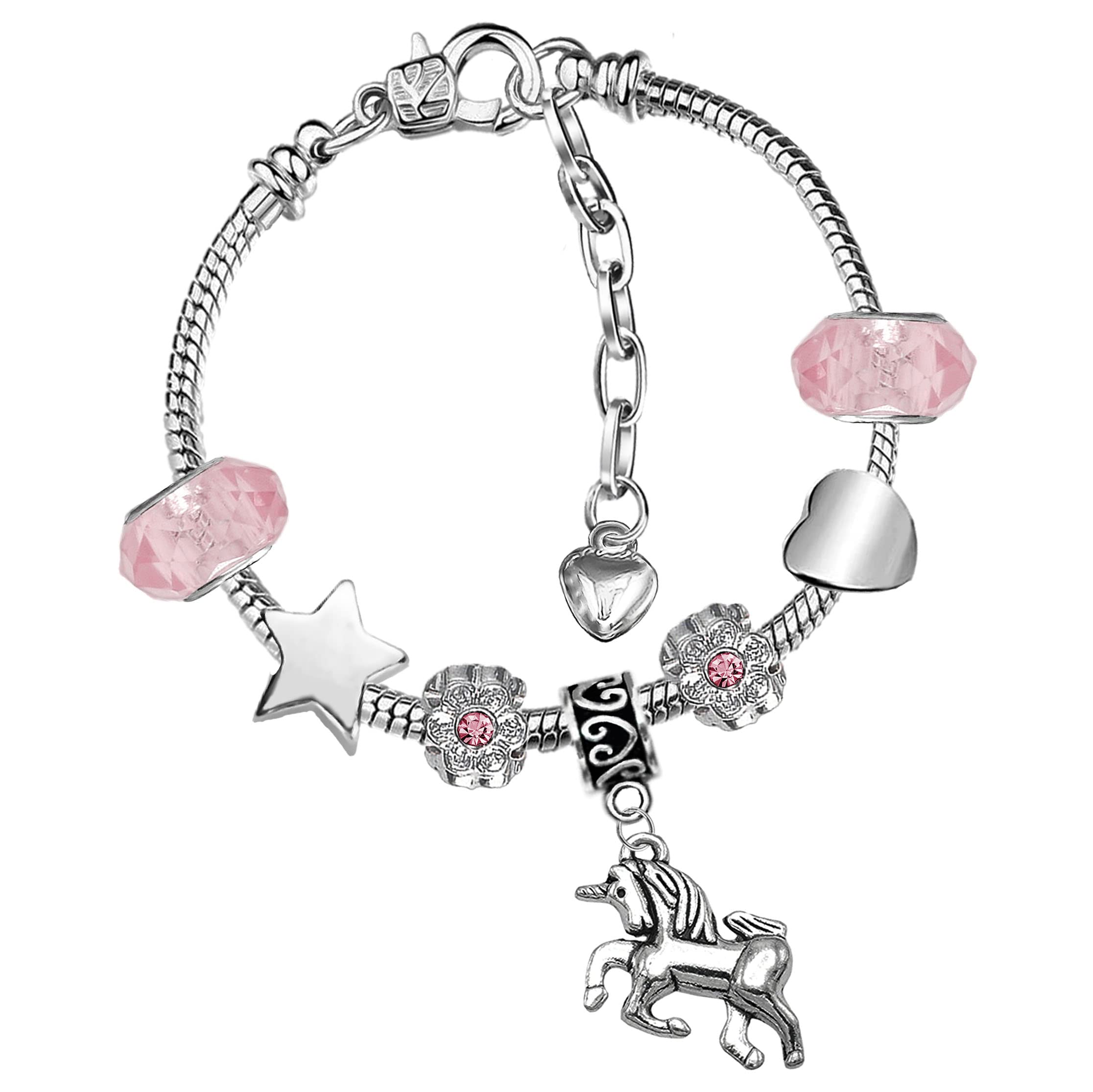 Girls Magical Unicorn Sparkly Crystal Silver Plated Charm Bracelet with Gift Box Set Birthday Gifts and Birthday Jewellery for Girls
