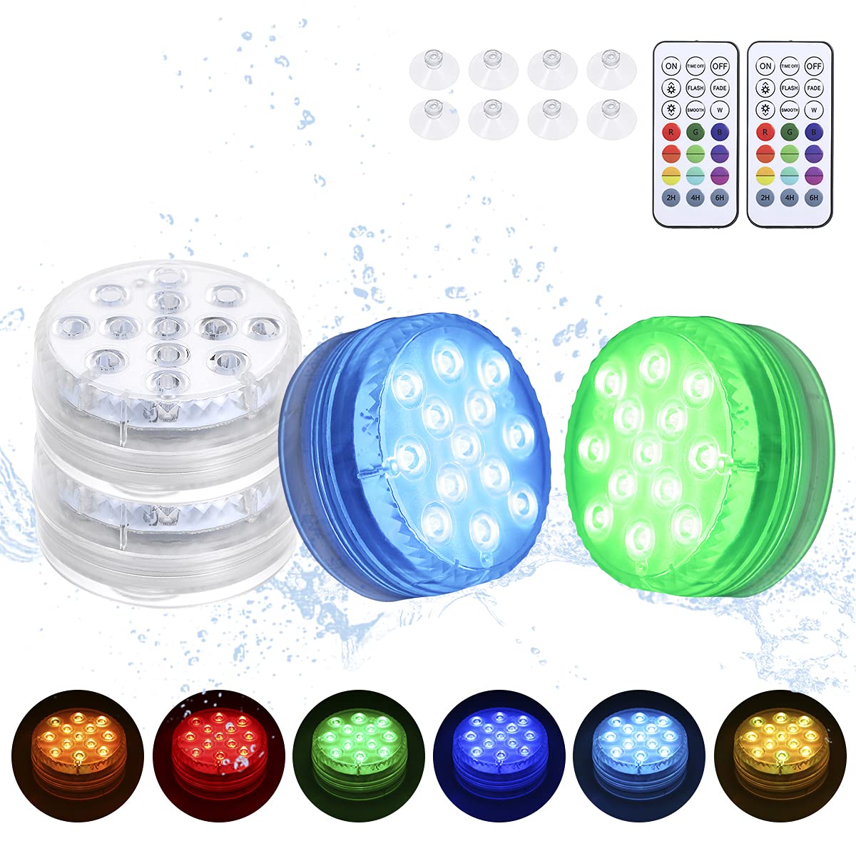 4 Pack Hot Tub Lights,IP68 Waterproof Pond Light 13 LED Beads 16 Colors Underwater Bath Lights with RF Remote Control & Magnetic & Suction Cups Submersible Led Light for Lazy Spa Pool