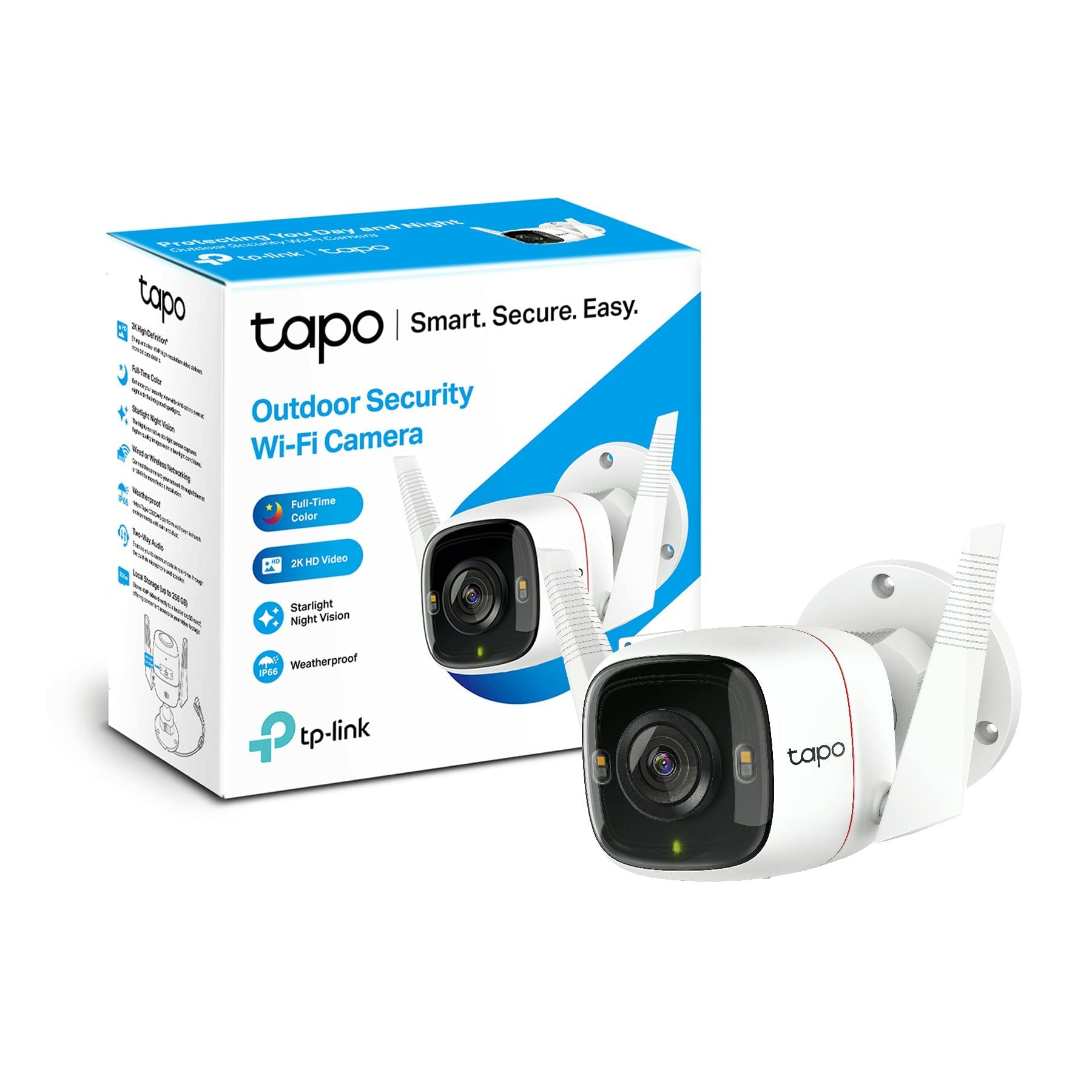 TP-Link Tapo Outdoor Security Camera, Weatherproof, Spotlight Night Vision, No Hub Required, Works with Alexa & Google Home, 2K High Definition, Built-in Siren, 2-way Audio, SD Storage(Tapo C320WS)