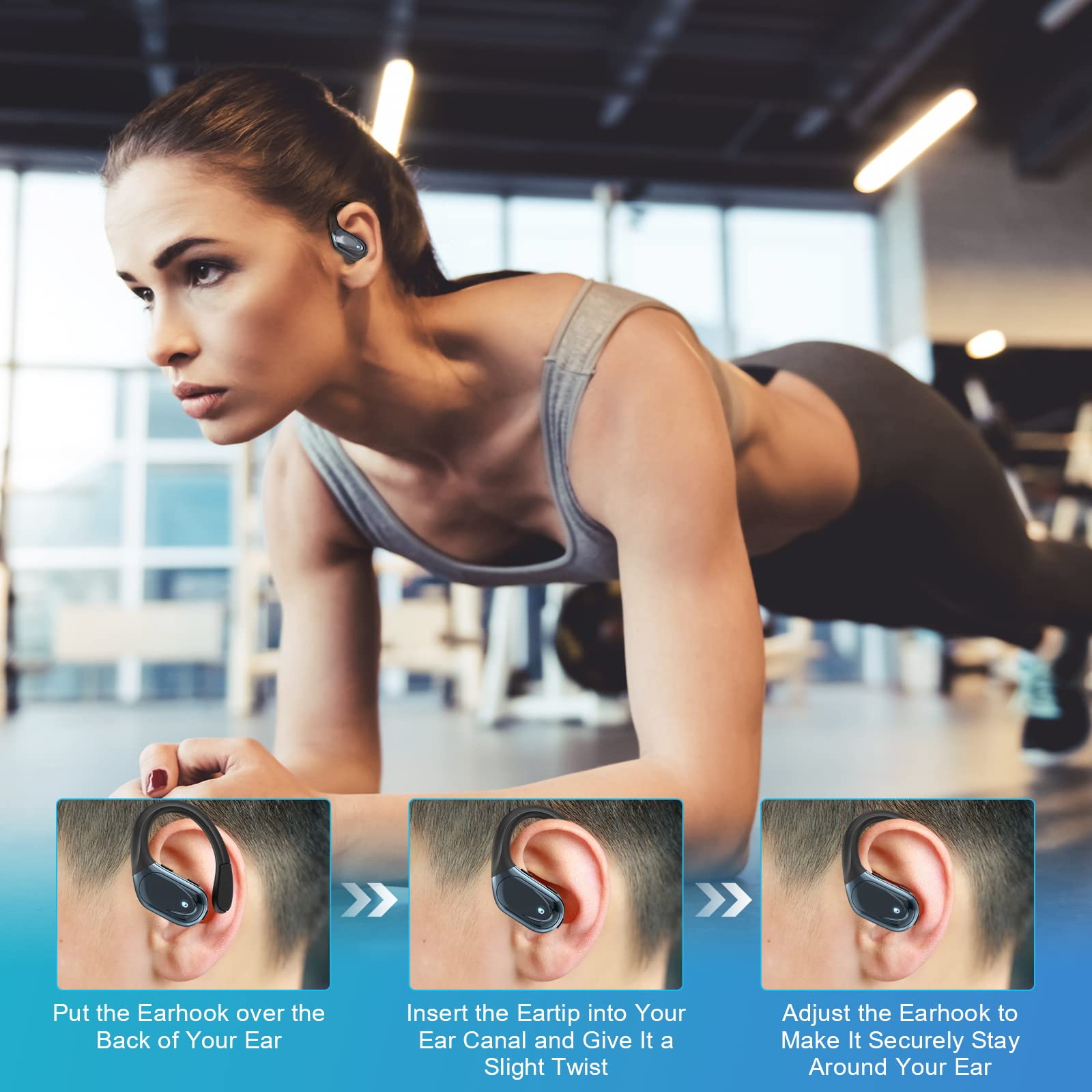 GAMURRY Bluetooth Headphones 60Hrs Playback,USB-C Fast Charge,Wireless Earbuds with LED Battery Display Wireless Charging Case and Earhooks Over Ear Waterproof Earphones for Sport Running