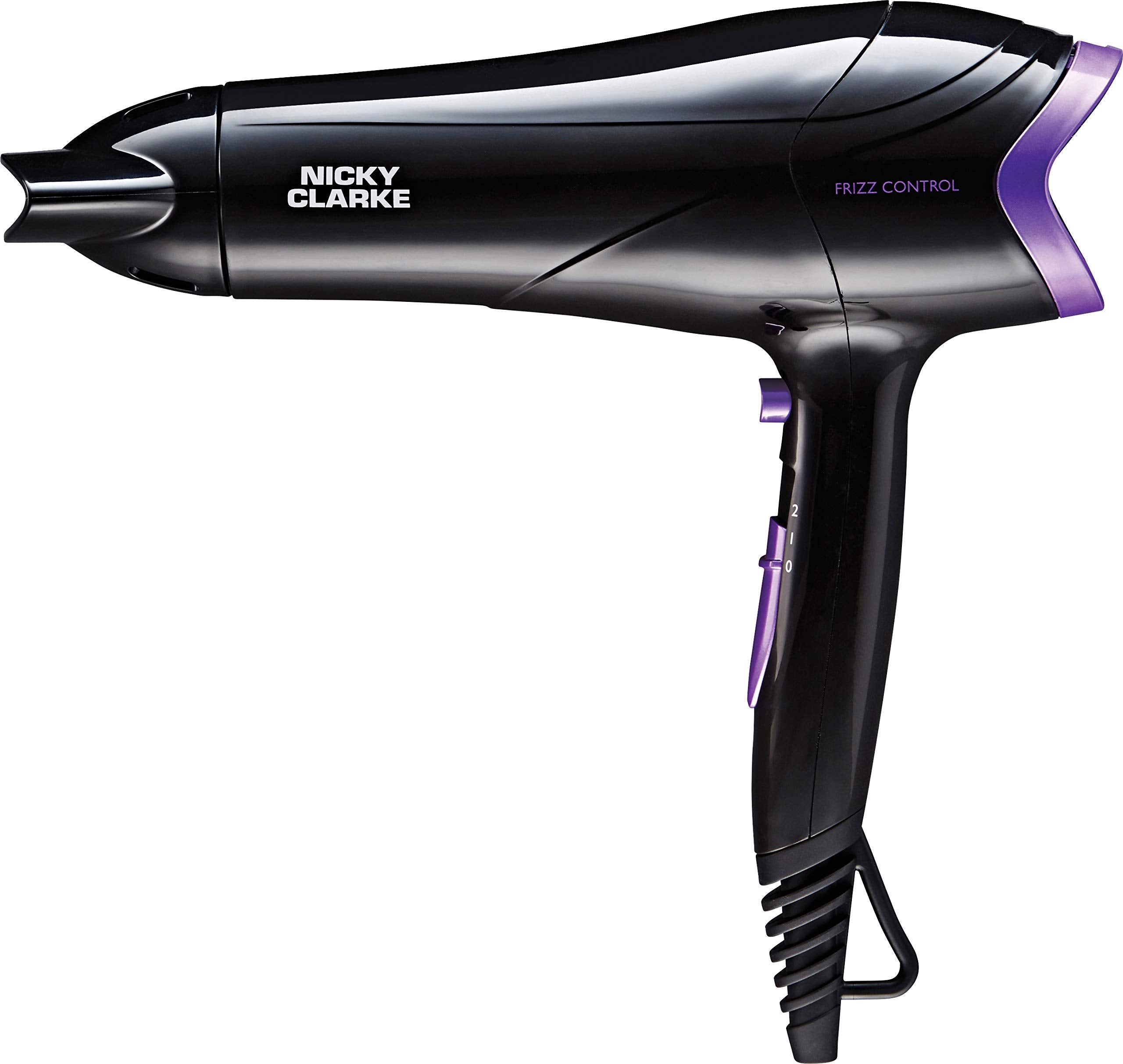 Nicky Clarke 2200W Lightweight Frizz Control Fast Dry DC Ionic Hair Dryer, 2 Heat & Speed Settings, Cool Shot, 3m Salon Length Cable with Hanging Loop - NHD177, Black 7 Purple