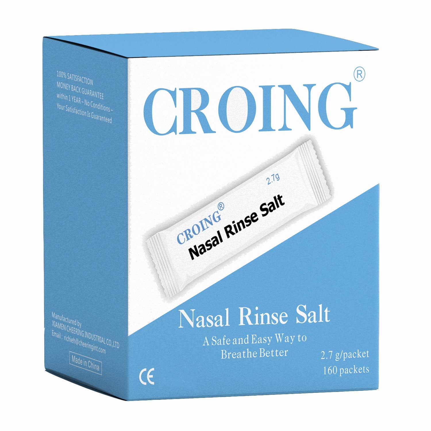 CROING 160 Packets Neti Pot Salt, Nasal Rinse Salt, Sinus Rinse Salt, Nose Wash Sachets, Nasal Irrigate Salt, Nasal Flush Saline, Sinus Relief