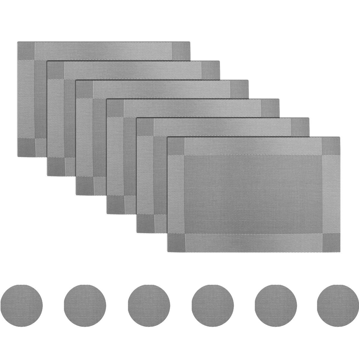 BECHEN Grey Placemats with Coasters Set of 6, Vinyl Heat-Resistant Table Mats Washable Plastic Kitchen Placemats for Dining Table Indoor Outdoor (45x30 cm)