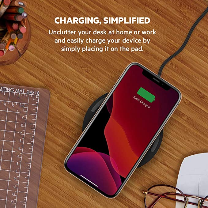 Belkin Boost Charge Wireless Charging Pad 15W (Qi-Certified Wireless Charger for iPhone, AirPods, Samsung, Google and more, AC Adapter Included) - Black