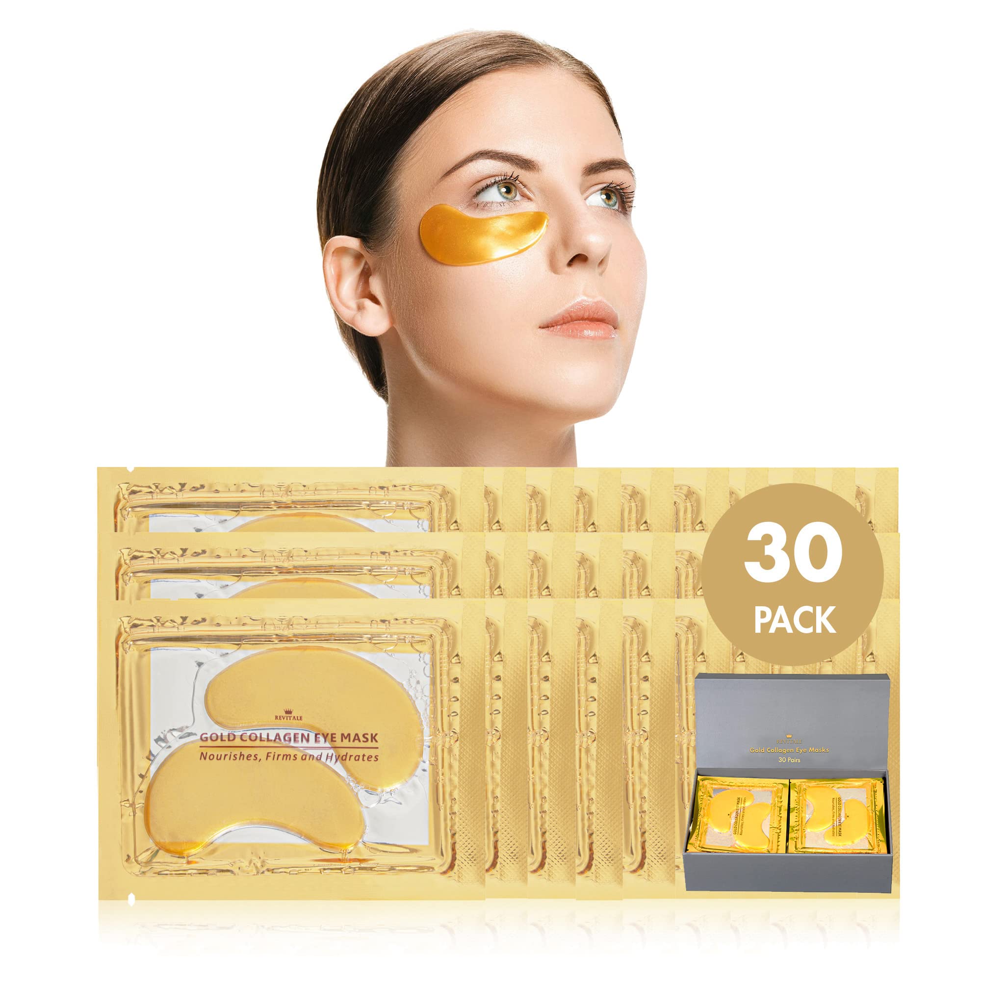 Revitale Gold Under EYE Collagen Mask, Anti Wrinkle Moisture Skin Care Mask, Hyaluronic acid (30 Pack)