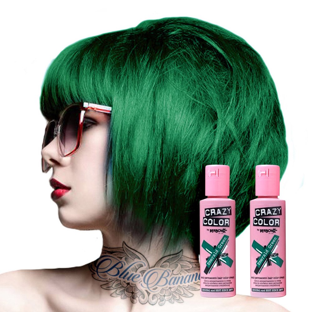 2x Crazy Color Semi-Permanent Hair Dye 2x 100ml (Emerald Green)