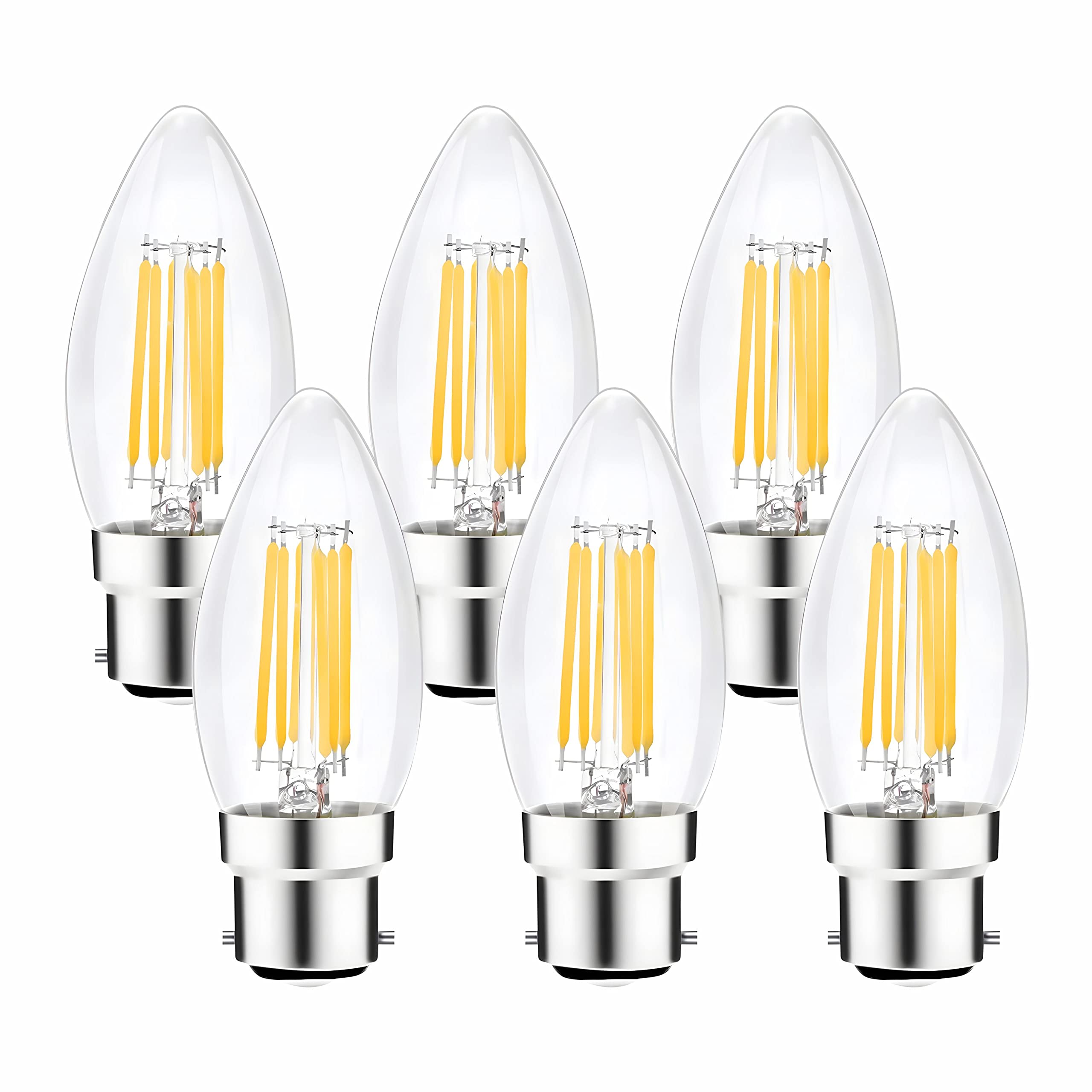 AcornSolution B22 LED Candle bulbs, 6W Small Edison Screw Candle Light Bulbs , 3000K Warm White , 600 Lumen, Dimmable, Pack of 6
