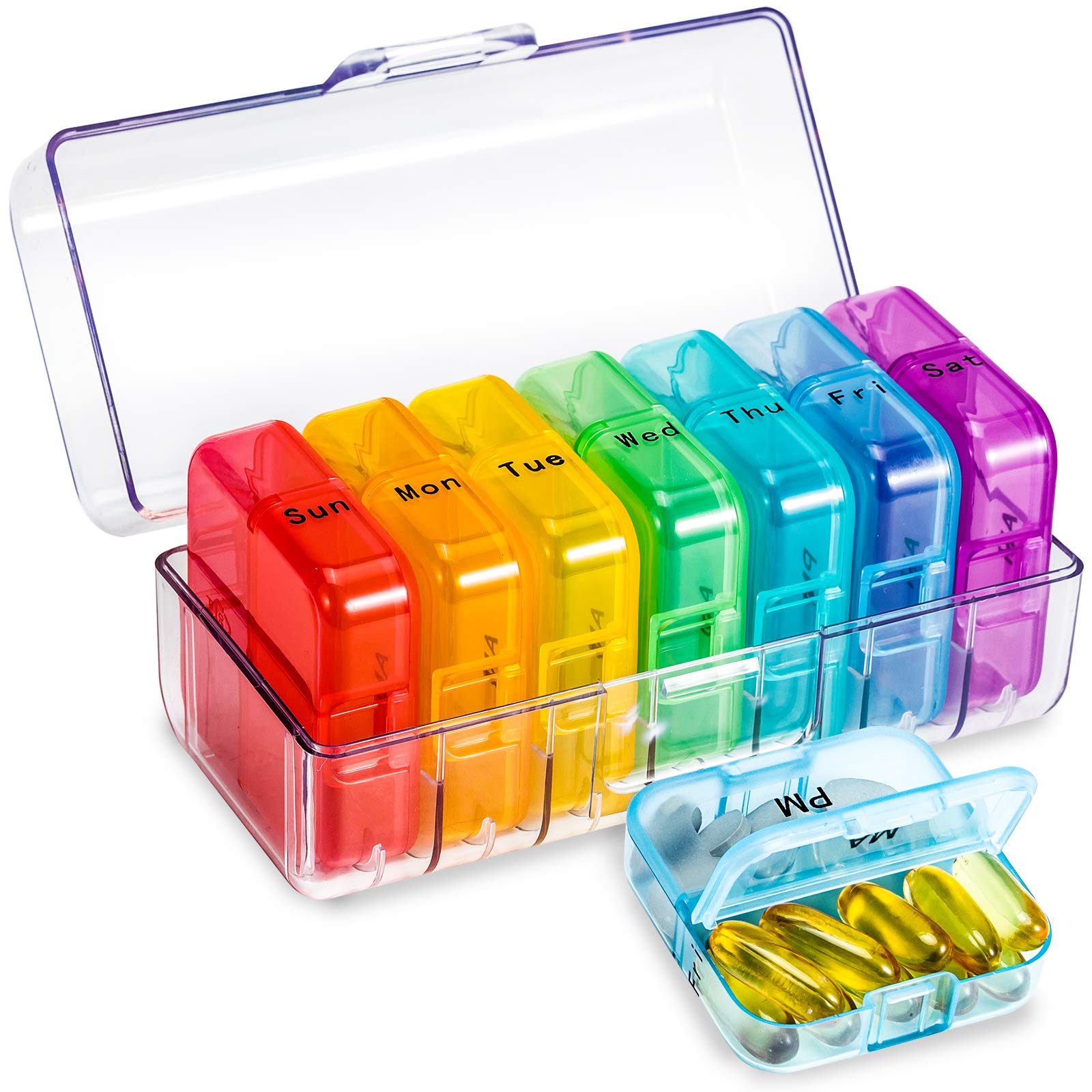 Zoolion Pill Boxes 7 Days 2 Times a Day Medication Organiser Weekly AM PM Daily Hold Vitamins, Supplements and Cod Liver Oil with Portable and Moisture-Proof Design