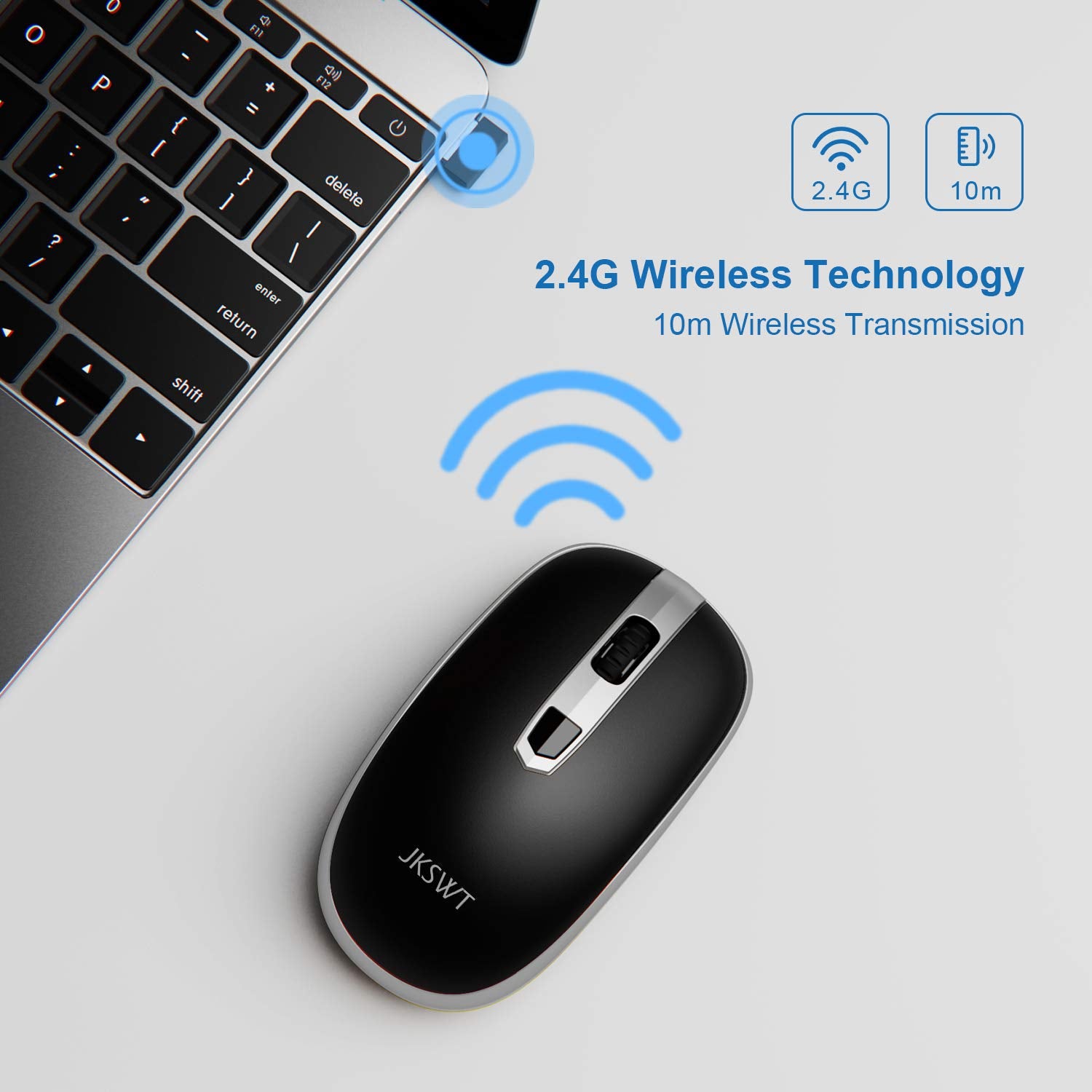 JKSWT Wireless Mouse, 2.4G Portable Computer Wireless Mice Ergonomic Mouse with USB Nano Receiver ,4 Buttons,1600DPI with 3 Adjustable Levels, Cordless Mouse for PC / Laptop / Mac / Windows