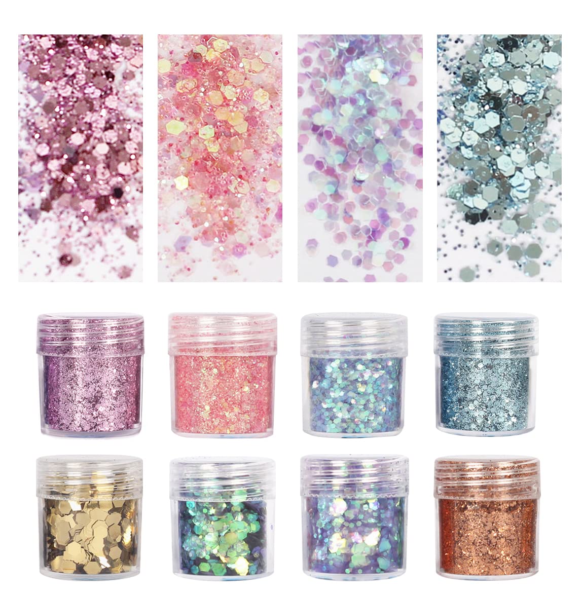 8 Boxes Unicorn Chunky Glitter, Holographic Cosmetic Festival Chunky Glitter, Ultra-Thin Nail Glitter Sequins Iridescent Flakes Sparkles Face Body Hair Nail