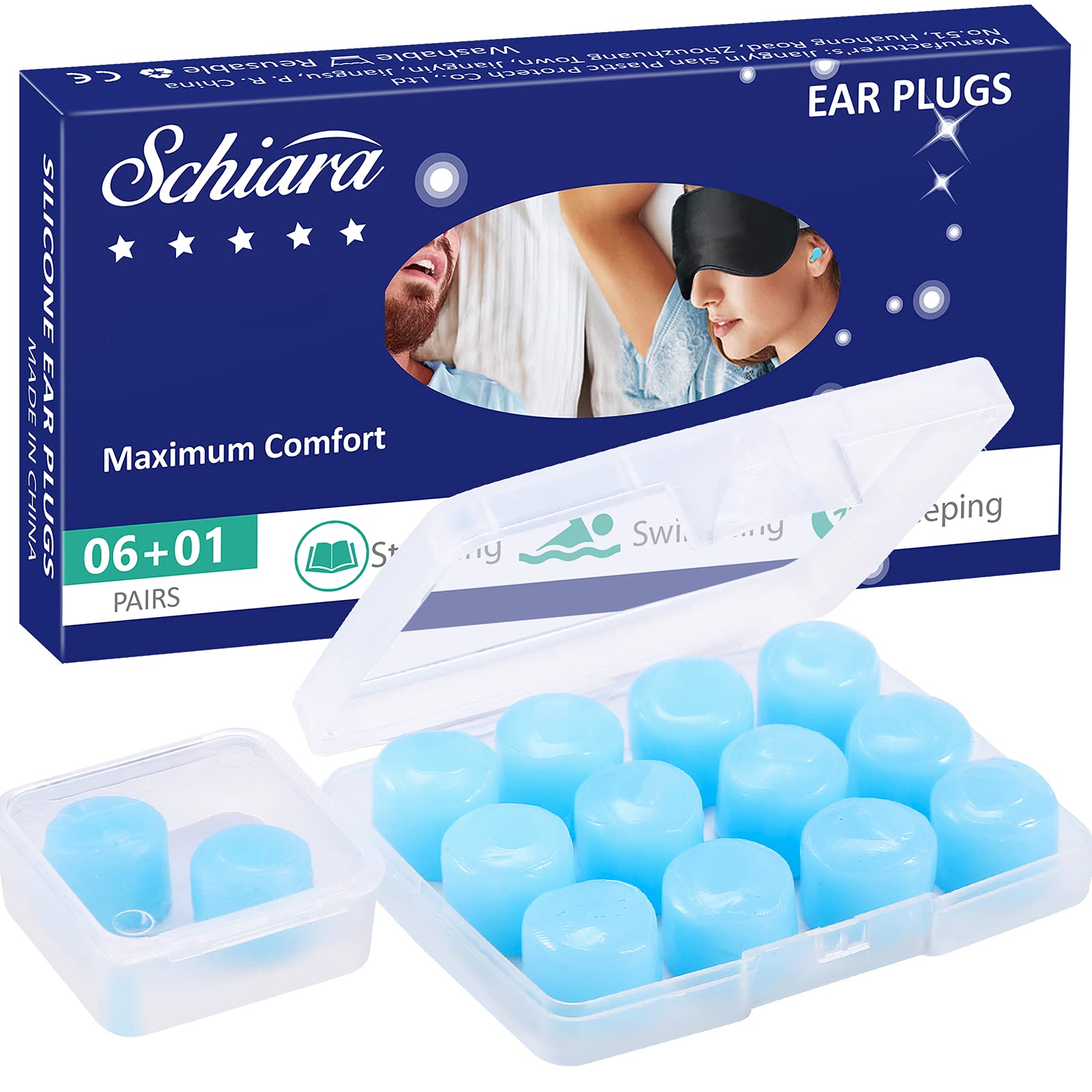 Reusable Silicone Ear Plugs, 7 Pairs Waterproof Noise Cancelling Ear Plugs for Sleeping, Shooting, Airplanes, Concerts, Mowing