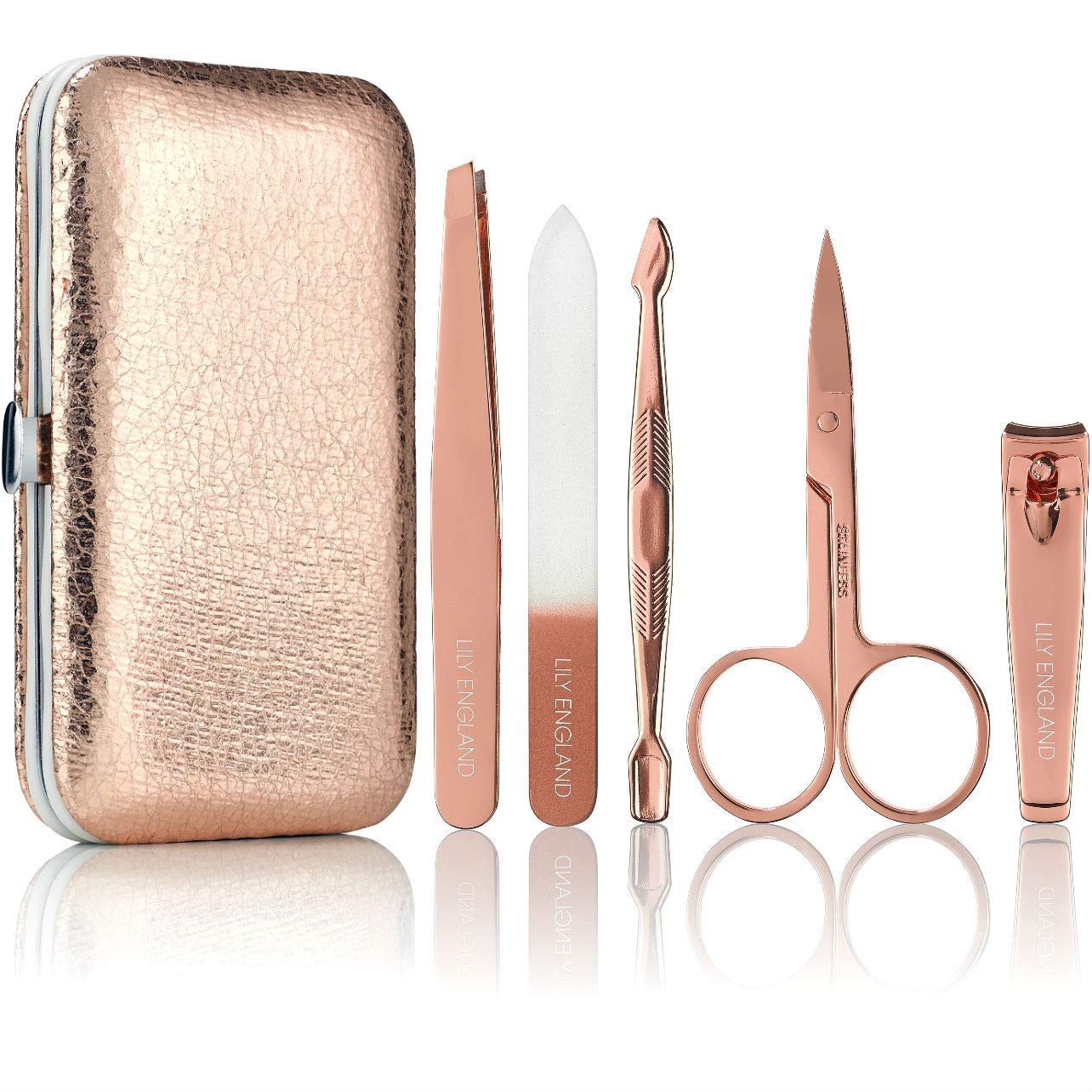Manicure Set for Women & Girls - Professional Nail Tools & Pedicure Kit with Luxury Travel Case - Rose Gold by Lily England